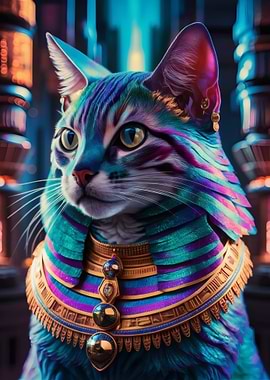 Egyptian Cat Pharaoh with Jewelry