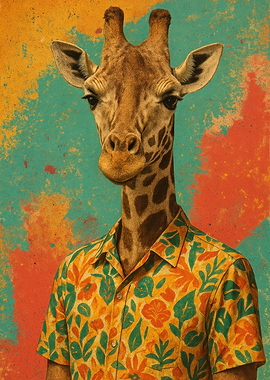 Giraffe in Hawaiian Shirt Portrait