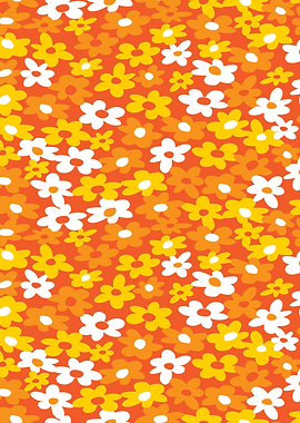 Retro Floral Pattern in Orange and Yellow