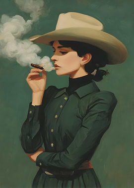 Cowgirl Smoking Cigar Portrait