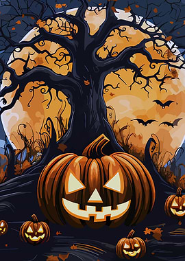 Halloween Pumpkins with Spooky Tree