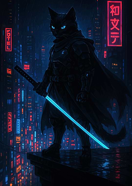 Cyberpunk Cat Samurai