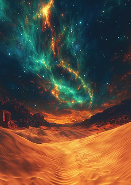 Desert landscape with starry sky