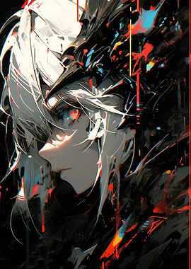 Anime Character with Abstract Color Accents