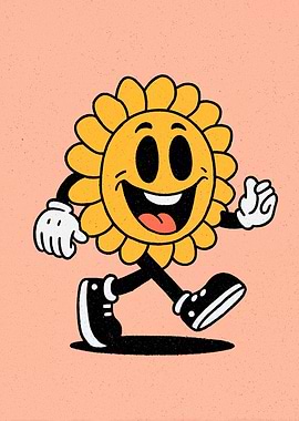 Cartoon Sunflower Character Walking