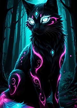 Mystical Cat in Enchanted Forest
