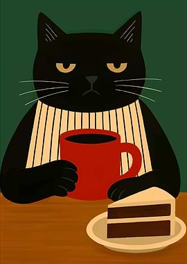 Grumpy Cat with Coffee and Cake