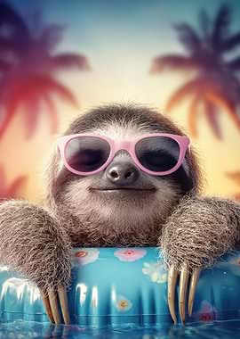 Sloth in Pool with Sunglasses, funny animals