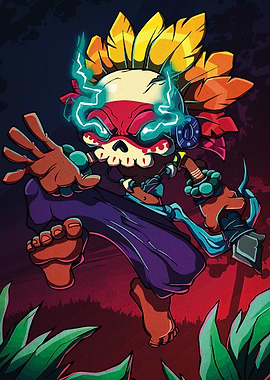 Cartoon Skull Warrior with Lightning