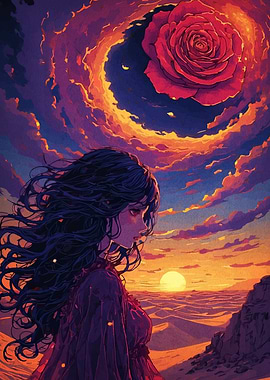 Dreamy Rose Sunset with Woman