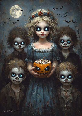 Halloween Spooky Children with Pumpkin