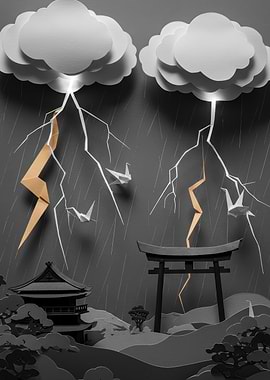Paper Art: Japanese Landscape with Storm