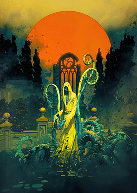 Hooded Figure with Tentacles and Moon