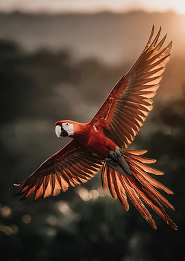 Scarlet Macaw in Flight