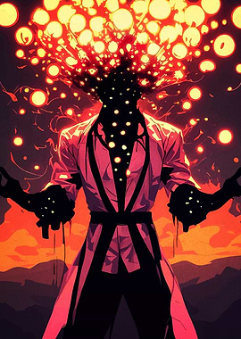 Abstract Martial Artist with Fiery Aura