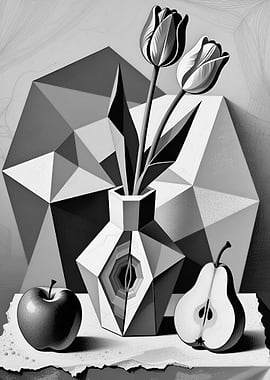 Geometric Still Life with Tulips