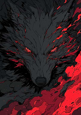 Dark Wolf with Red Accents