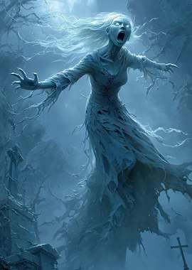 Ghostly Woman in Cemetery