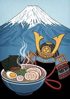 Ramen Bowl Samurai Helmet Fuji