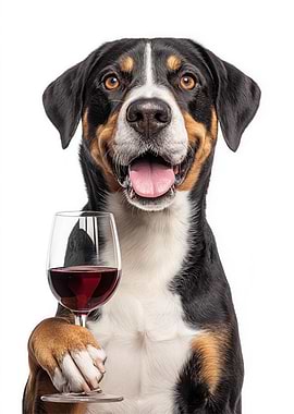 Entlebucher Mountain dog with Wine Glass Portrait