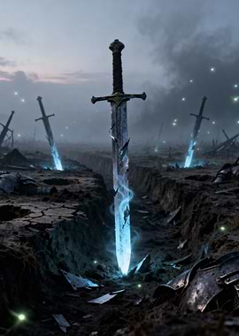 Enchanted Swords on a Battlefield