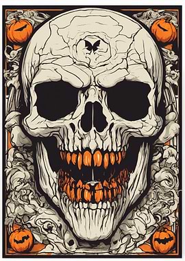 Halloween Skull with Pumpkins