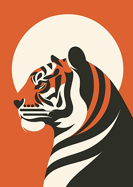 Stylized Tiger Portrait with Moon Backdrop