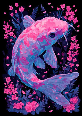 Pink and Blue Koi Fish Illustration