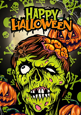 Happy Halloween Zombie with Pumpkins