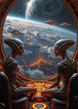 Aliens Observing Earth from Spaceship Window