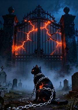 Mystical Black Cat in Cemetery