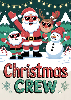 Christmas Crew Cartoon with Santa and Friends