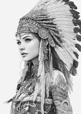 Monochrome Native American Woman Portrait