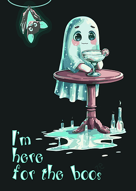 Cute Ghost with Cocktail Illustration
