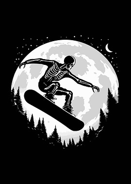 Skeleton Snowboarding Under the Moonlight