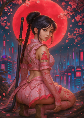 Pink Cyberpunk Warrior with Katana