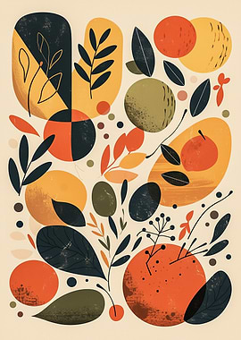 Abstract Floral and Geometric Composition