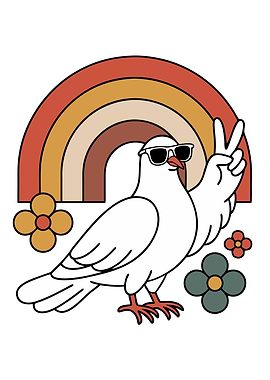 Peace Dove with Rainbow and Flowers