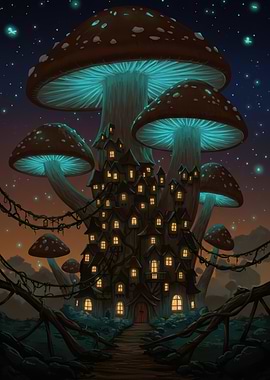 Mushroom Village Fantasy Digital Art