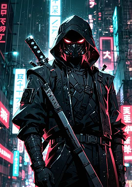 Cyberpunk Ninja in Neon Cityscape