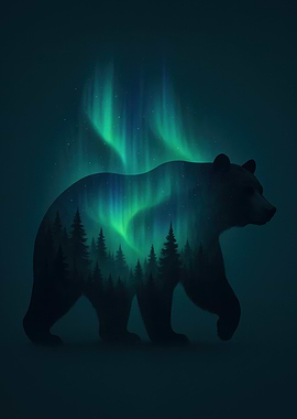 Bear Silhouette with Aurora Borealis