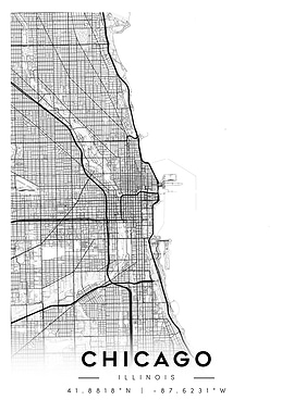 Chicago Illinois Black and White Map