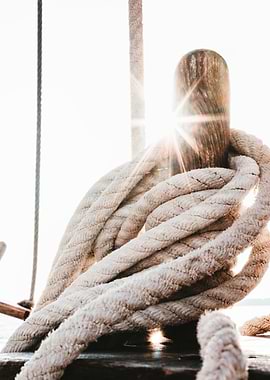 Nautical Rope on Wooden Cleat