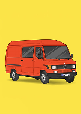 Red Mercedes Van on Yellow Background