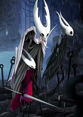 Hollow Knight characters in the rain