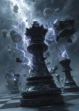 Chess Pieces with Lightning Storm