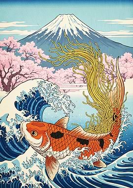 Koi Fish Noodles Ukiyo-e Style