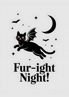 Fur-ight Night Halloween Cat Illustration