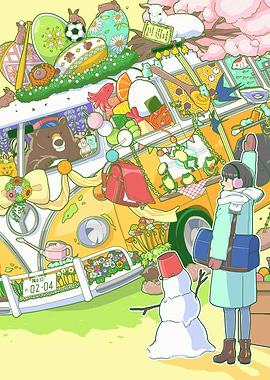 Whimsical Yellow Van with Bear Driver