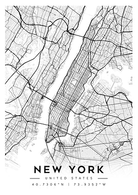 New York City Map - Black and White